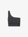 Girlfriend Collective Bianca One-shoulder Stretch-recycled Polyester Sports Bra In Black