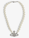 VIVIENNE WESTWOOD JEWELLERY BAS RELIEF SILVER-TONE BRASS, PEARL AND SWAROVSKI CRYSTAL NECKLACE,50676492