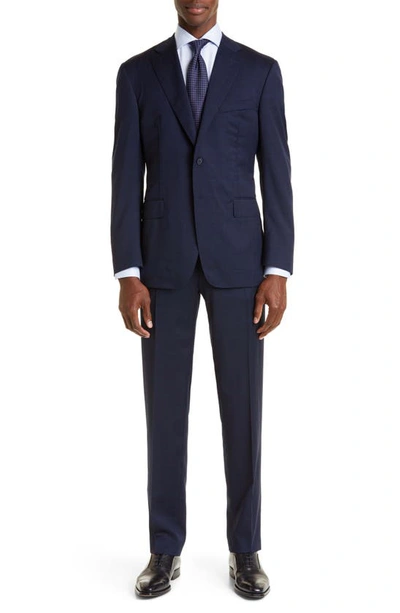 Canali Siena Shadow Check Wool Suit In Blue