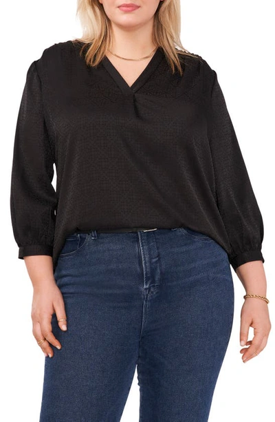 Vince Camuto Plus Size Jacquard Patterned Blouse In Black