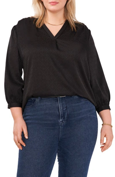 Vince Camuto Plus Size Jacquard Patterned Blouse In Rich Black