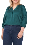 Vince Camuto Plus Size Jacquard Patterned Blouse In Rich Spruce