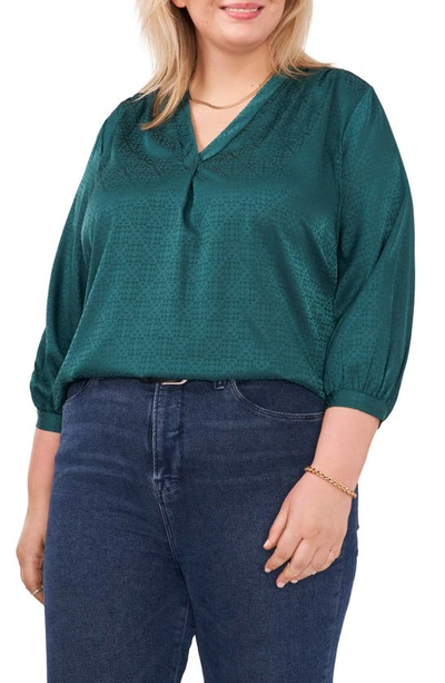 Vince Camuto Plus Size Jacquard Patterned Blouse In Rich Spruce