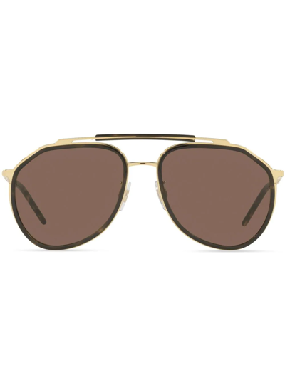 Dolce & Gabbana Madison Pilot Frame Sunglasses In Gold And Havana