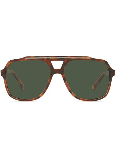 Dolce & Gabbana Dg4388 Pilot-frame Sunglasses In Marron_havana_dark_green_polar