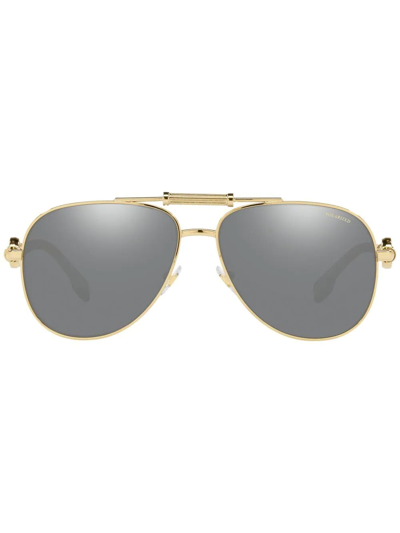 Versace Ve2236 Pilot-frame Sunglasses In Or_polar_grey_mirror_silver