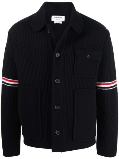 Thom Browne Rwb Knitted Cardigan In Blue