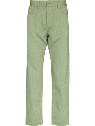 Ymc You Must Create Tearaway Striped Straight-leg Trousers In Green
