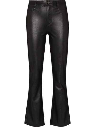 Paige Claudine High-rise Cropped Ankle Flare Faux Leather Jeans In Black