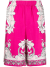 Versace Silver Baroque Print Silk Twill Shorts In Rosa