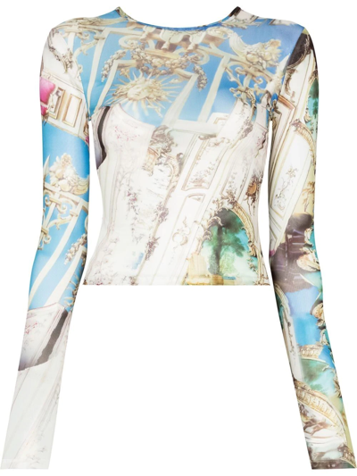 Miaou Renaissance Graphic-print Stretch-recycled Polyester Top In Blue