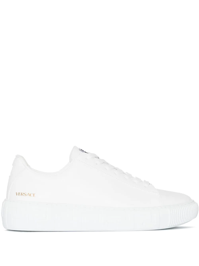 Versace Canvas Low Top Sneakers W/greca Sole In White