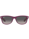 Ray Ban New Wayfarer Classic Sunglasses Violet On Transparent Violet Frame Grey Lenses Polarized 55-18 In Violett