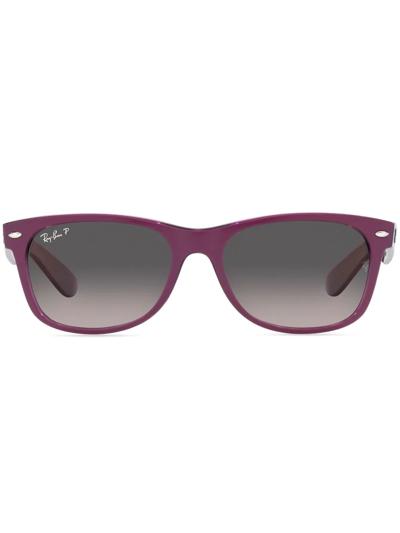 Ray Ban New Wayfarer Classic Sunglasses Violet On Transparent Violet Frame Grey Lenses Polarized 55-18