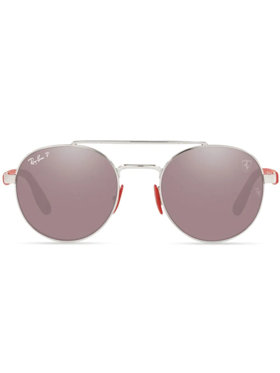 Ray Ban Rb3696m Scuderia Ferrari Round Sunglasses In Silber