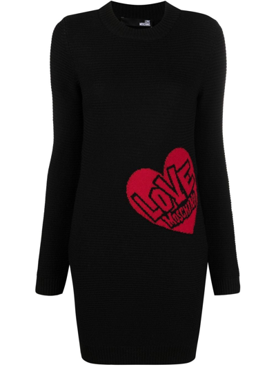 Love Moschino Heart Motif Knitted Minidress In Black