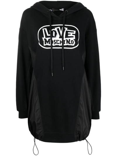 LOVE MOSCHINO LOGO PRINT HOODED SWEATER DRESS 