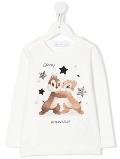 Monnalisa X Disney Cartoon-print T-shirt In White