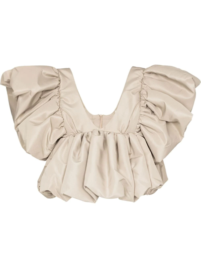 Kika Vargas Neutral Nia Ruffled Cropped Blouse In Neutrals | ModeSens