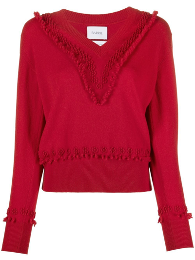 Barrie Floral V-neck Cashmere Jumper In Red