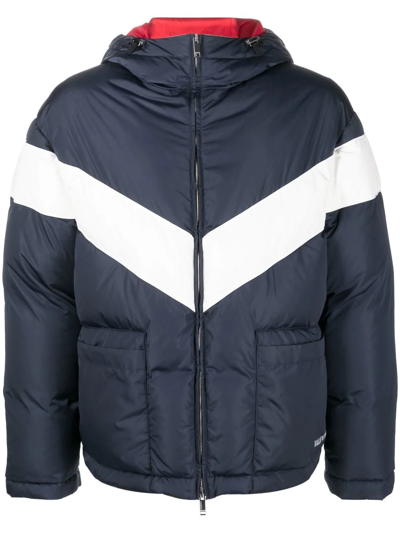 Valentino Navy Panelled Quilted Shell Jacket In Blue