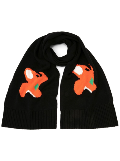 Jw Anderson Intarsia Scarf With Elephant Motif In Black