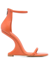 Rick Owens Cantilever 11 Leather Sculptual-heel Sandals In Orange