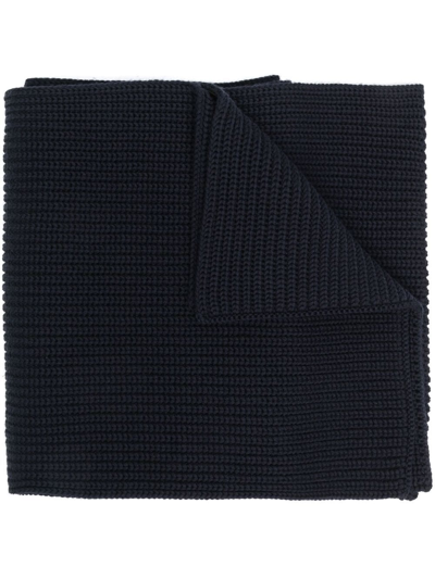 Brioni Ribbed Knit Scarf In Blau