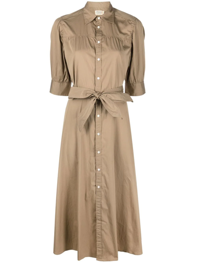 Polo Ralph Lauren Cotton Puffed-sleeve Midi Shirtdress In Khaki