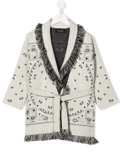 Alanui Kids' Paisley-print Fringed Cardigan In Black