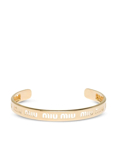 Miu Miu Laser-cut Logo Cuff Bracelet In Gold