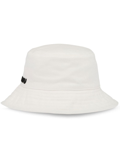 Miu Miu Logo-embroidered Bucket Hat In Bianco