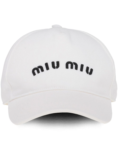 Miu Miu Logo-embroidered Baseball Cap In Weiss