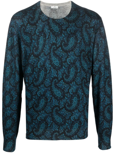 Etro Paisley-print Pullover Jumper In Blau