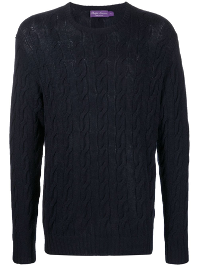 Ralph Lauren Purple Label Cable-knit Crew Neck Sweater In Blau