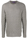 Ralph Lauren Purple Label Cable-knit Long-sleeved Sweater In Sea Spray Melange