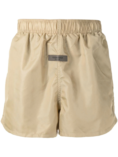 Essentials Straight-leg Logo-appliquéd Shell Shorts In Oak