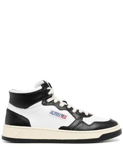 Autry Bicolor Leather  High Sneakers With Logo In White,black