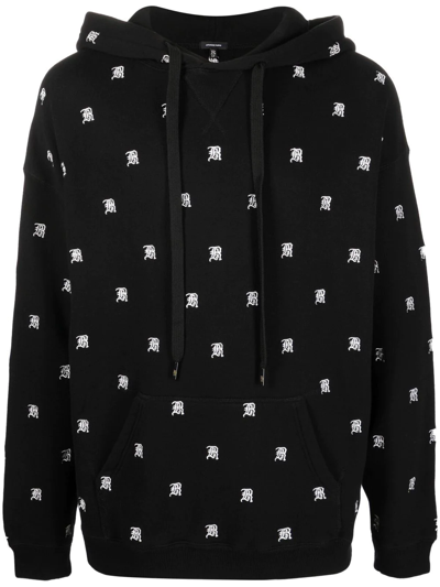 R13 Monogram Logo Embroidered Hoodie In Black W/ Logo