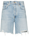 Citizens Of Humanity Ayla Distressed High Waist Cutoff Denim Bermuda Shorts In Blau