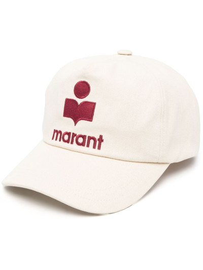 Isabel Marant Tyrony Logo Embroidered Cotton Cap In Beige,red