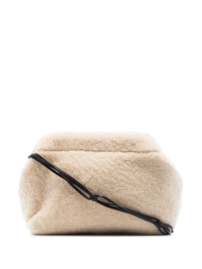 St Agni Shearling Knot Pouch Shoulder Bag In Nude