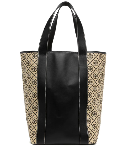 Tory Burch T Monogram North-south Tote Bag In Midnight Black