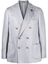 Lardini Double-breasted Jacket In Grey Wool And Silk In Grau