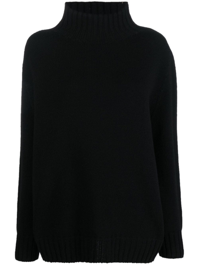 Le Tricot Perugia High-neck Ribbed Jumper In Schwarz