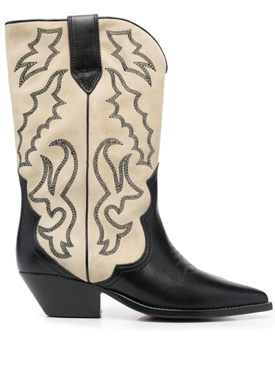 Isabel Marant Duerto Topstitched Suede And Leather Boots In Black