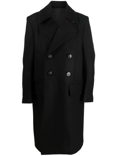 Rick Owens Double-breasted Wide-lapel Coat In Schwarz