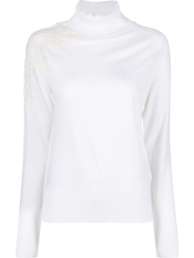 Ermanno Scervino Lace-detail Roll-neck Jumper In Weiss