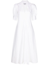 Ganni V-neck Organic Cotton Midi Dress In Bright White