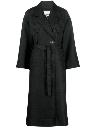 Ganni Grey Double-breasted Trench Coat